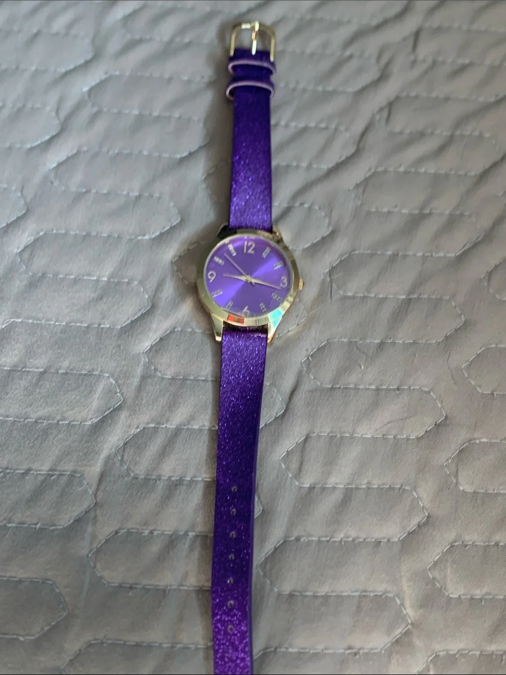 Women's Purple Glitter Strap Watch with Silver-Tone Case need battery